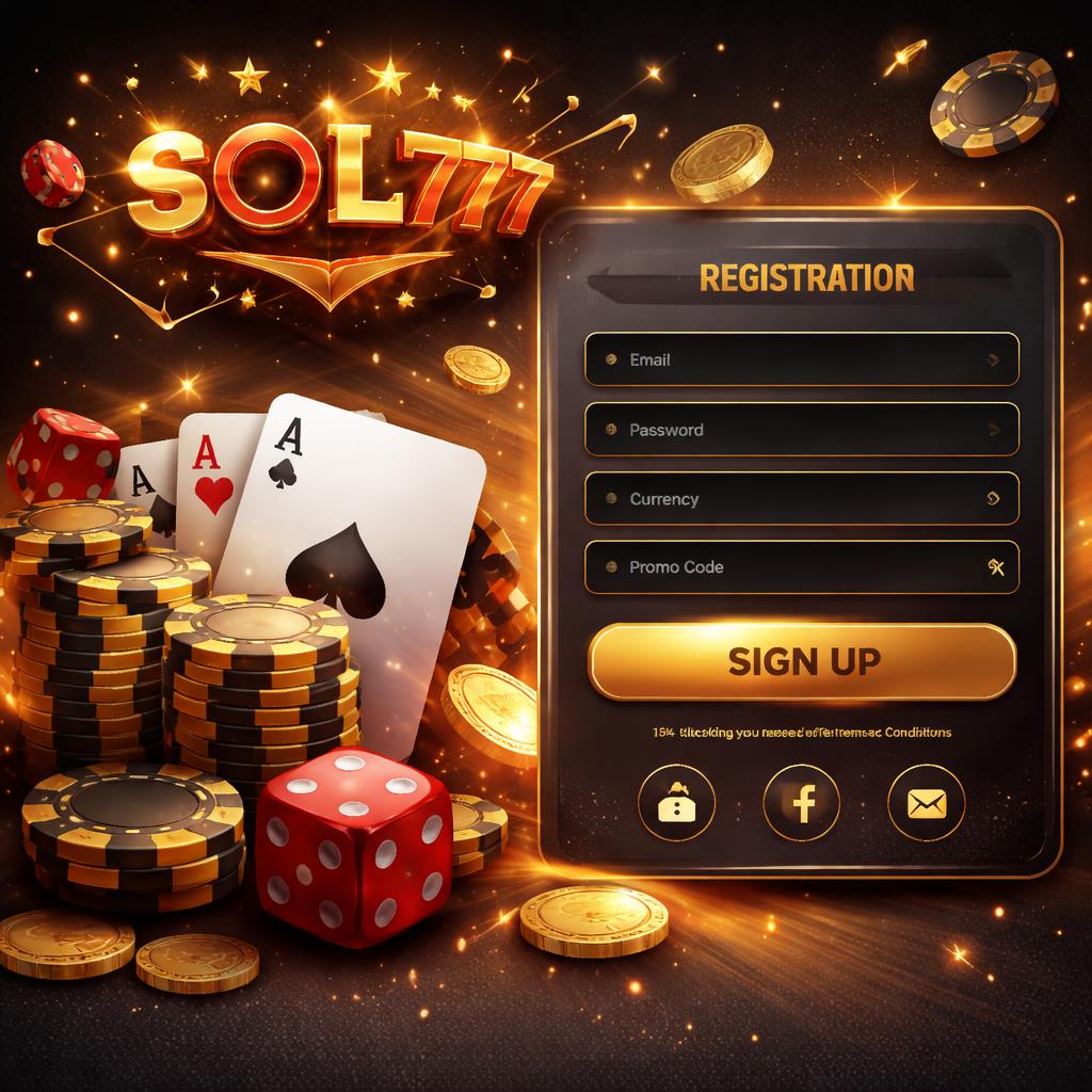Acceso a Sol777, casino online con tragamonedas, ruleta, blackjack, póker y sección de juegos en vivo